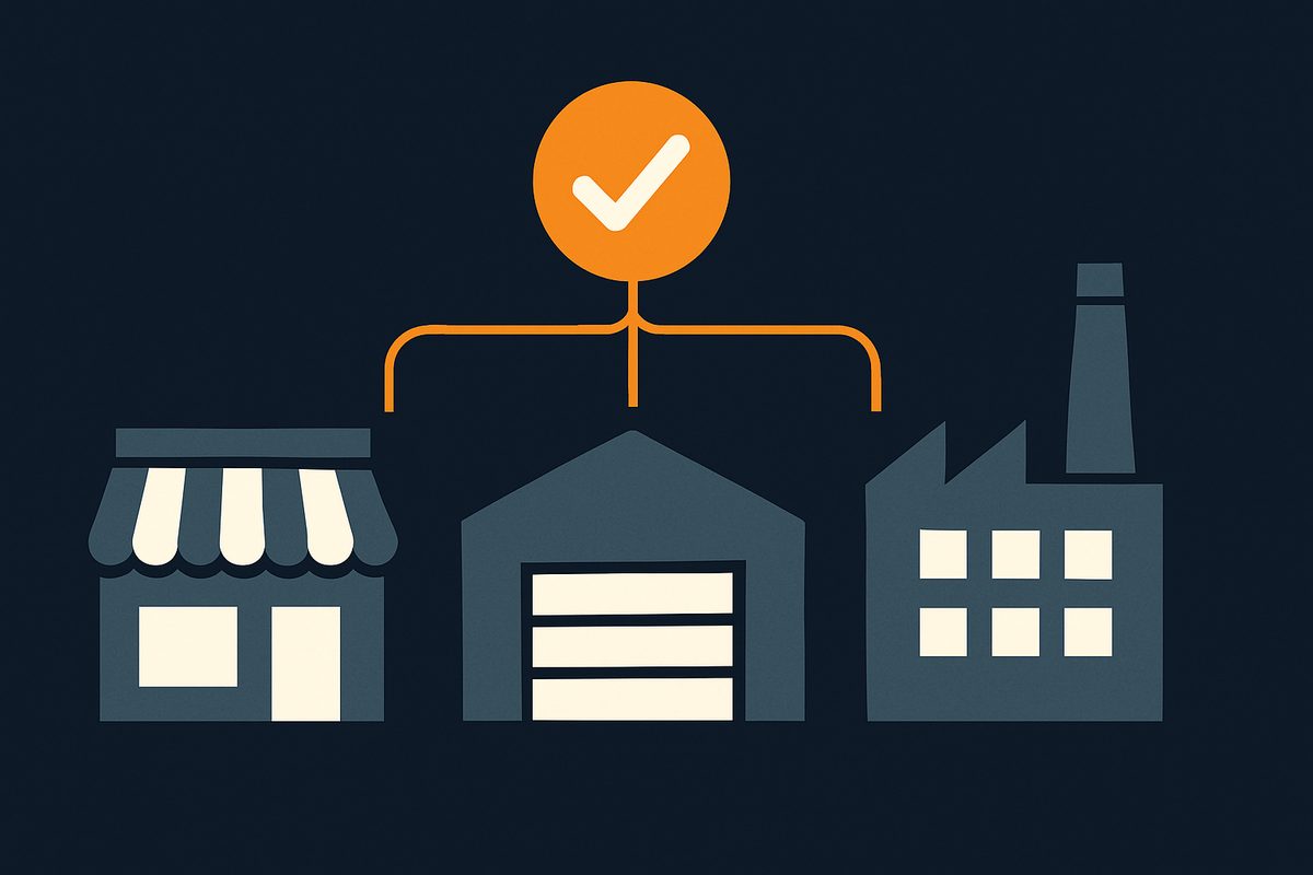 A shop, a warehouse and a factory connected to one compliance hub