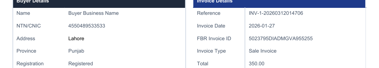 FBR Invoice ID and invoice reference shown on a real Axiom Square invoice