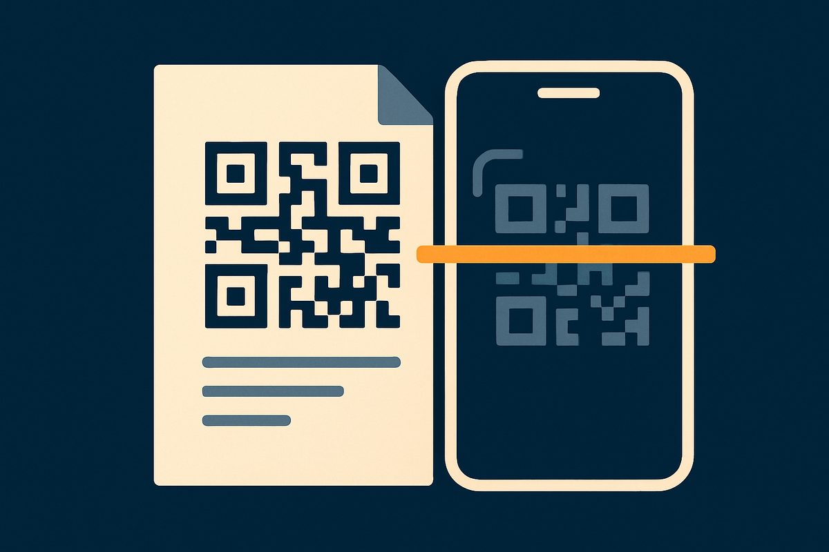 A QR code on a paper invoice being scanned, representing invoice verification