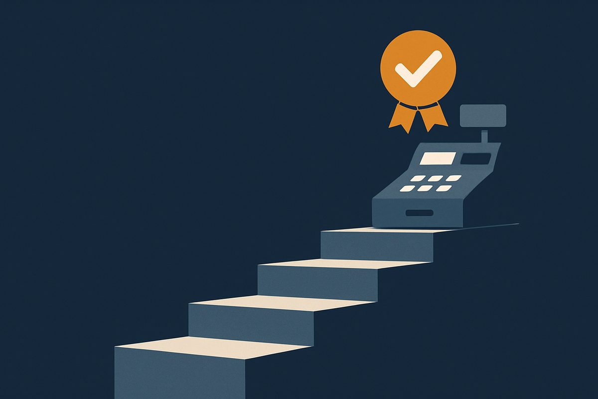 Steps leading up to a verified badge on a register